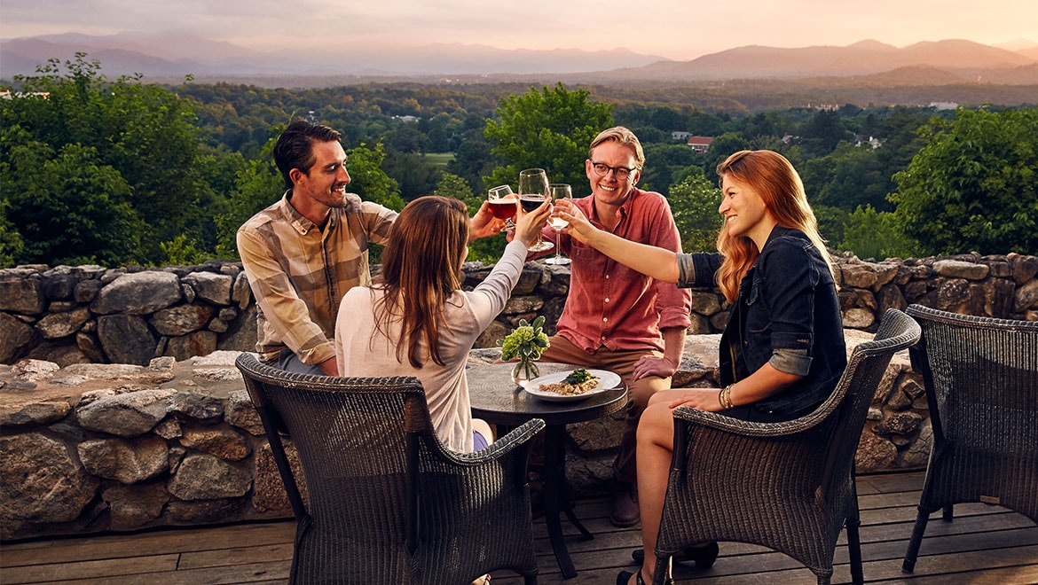 Mountain terrace at sunset